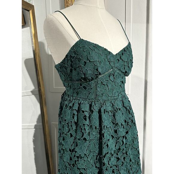 Club Monaco Bolari Lace Hunter Spaghetti Strap Dress Dark Green Size 00 - Picture 5 of 10